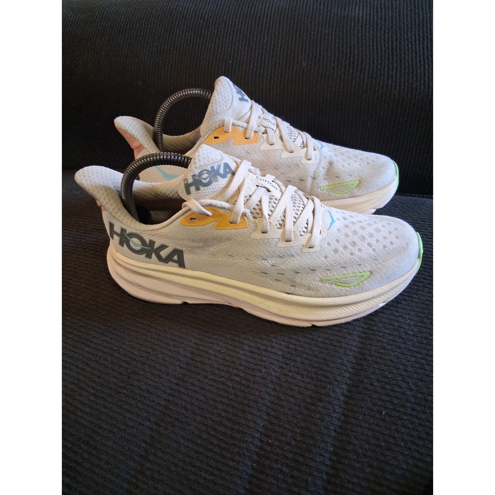 HOKA Women's White Running Shoes with Lime Accents - Picture 3 of 8